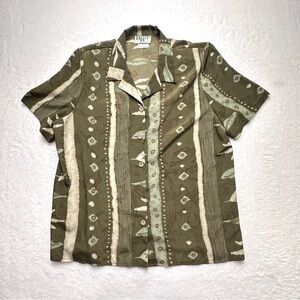 Women's Olive Patterned Button Down Shirt